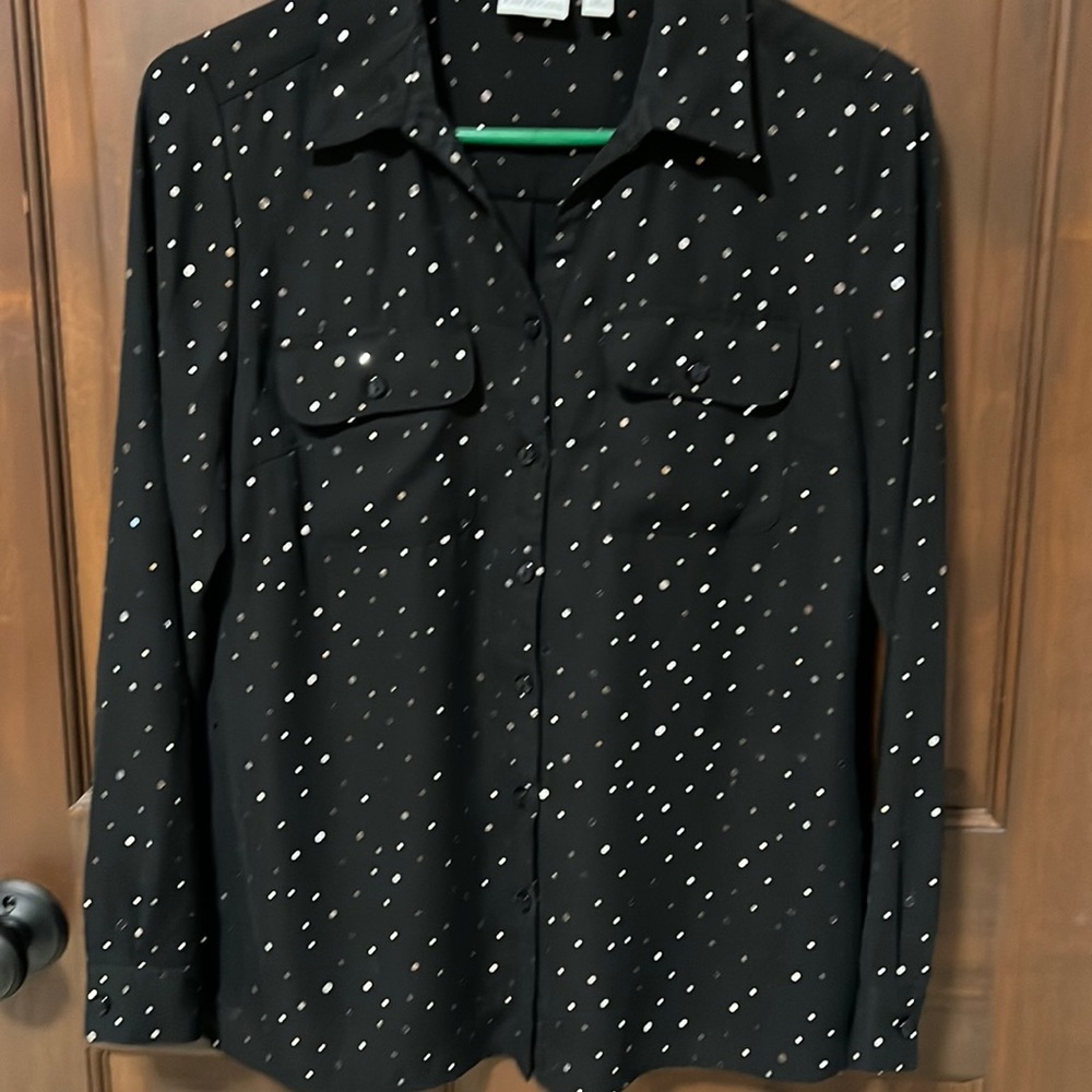 Kim Rogers black sequin blouse sz Small